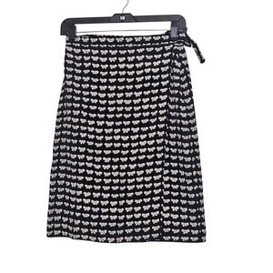 Max Mara Pura Seta Black White Bow Novelty Silk Wrap Skirt Made in Italy Size 8